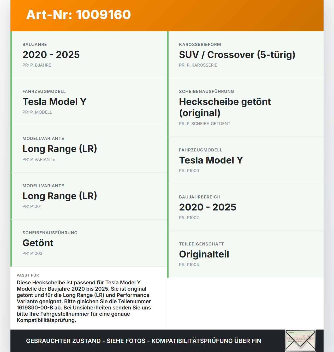 Tesla Model Y LR 20-25 5YJY Heckscheibe Rückwand Autoglas Orig. getönt Tesla Model Y LR 20-25 5YJY 01.06.2023... Vorschau 3