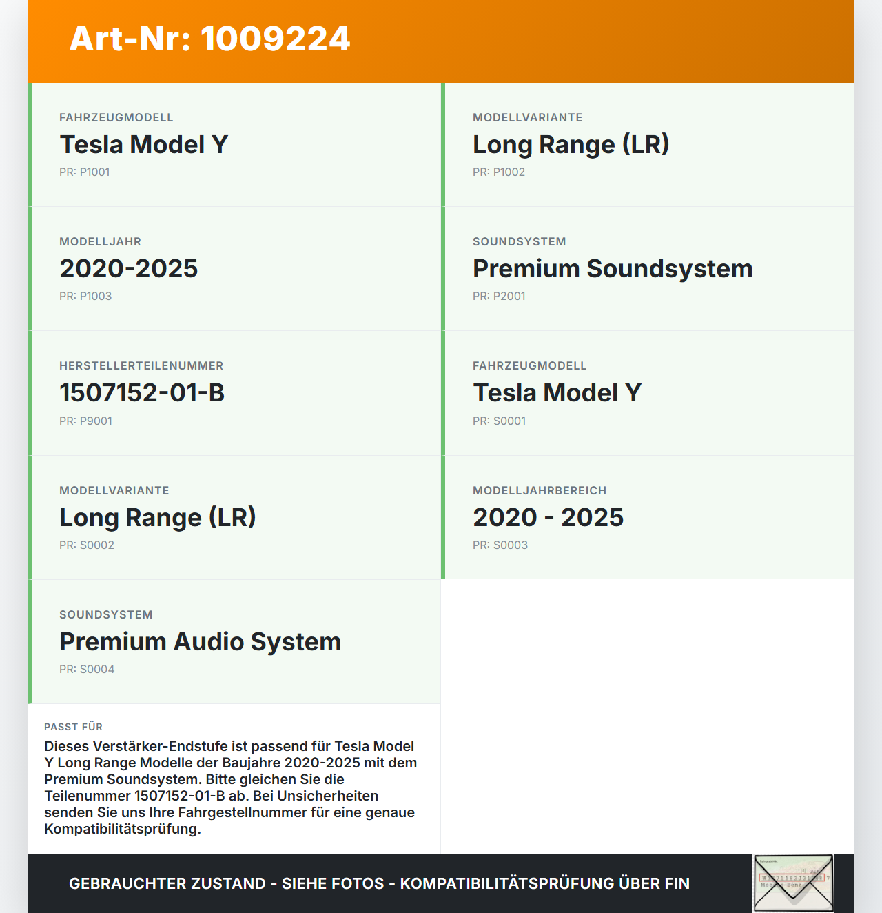 Tesla Model Y LR 20-25 5YJY Verstärker Endstufe für Soundsystem Tesla Model Y LR 20-25 5YJY 01.06.2023 1507152-01-B... Vorschau 3