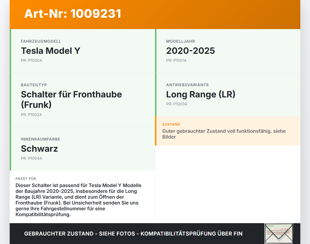 Tesla Model Y LR 20-25 5YJY Schalter Öffner für Fronthaube Frunk Tesla Model Y LR 20-25 5YJY 01.06.2023... Vorschau 3