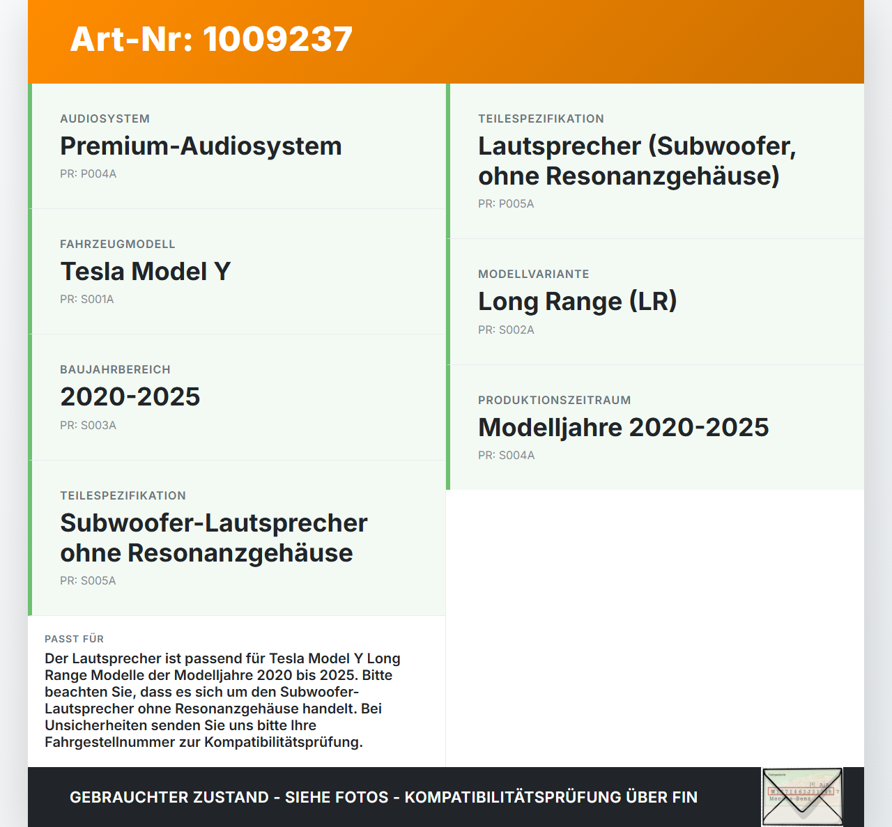 Tesla Model Y LR 20-25 5YJY Lautsprecher ohne Resonanzgehäuse für Subwoofer Bassbox Tesla Model Y LR 20-25 5YJY... Vorschau 3