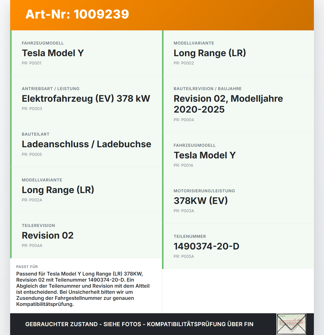 Tesla Model Y LR 20-25 5YJY  EV  378KW Ladeport Ladeanschluss Ladebuchse Rev02 Tesla Model Y LR 20-25 5YJY... Vorschau 3