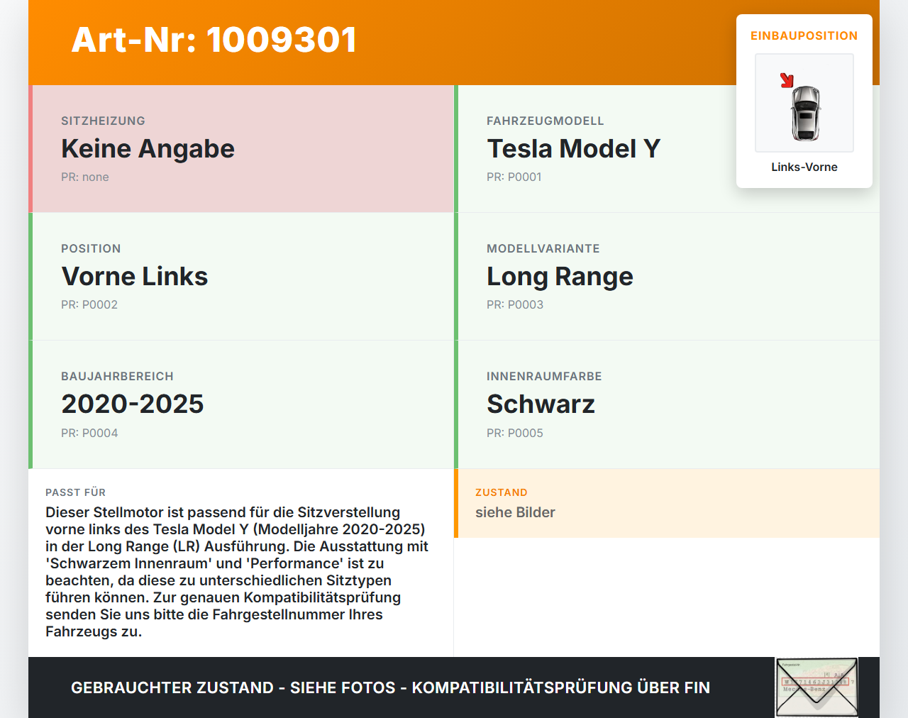 Tesla Model Y LR 20-25 5YJY Stellmotor Antrieb für Sitz Verstellung Links Vorne Tesla Model Y LR 20-25 5YJY... Vorschau 3