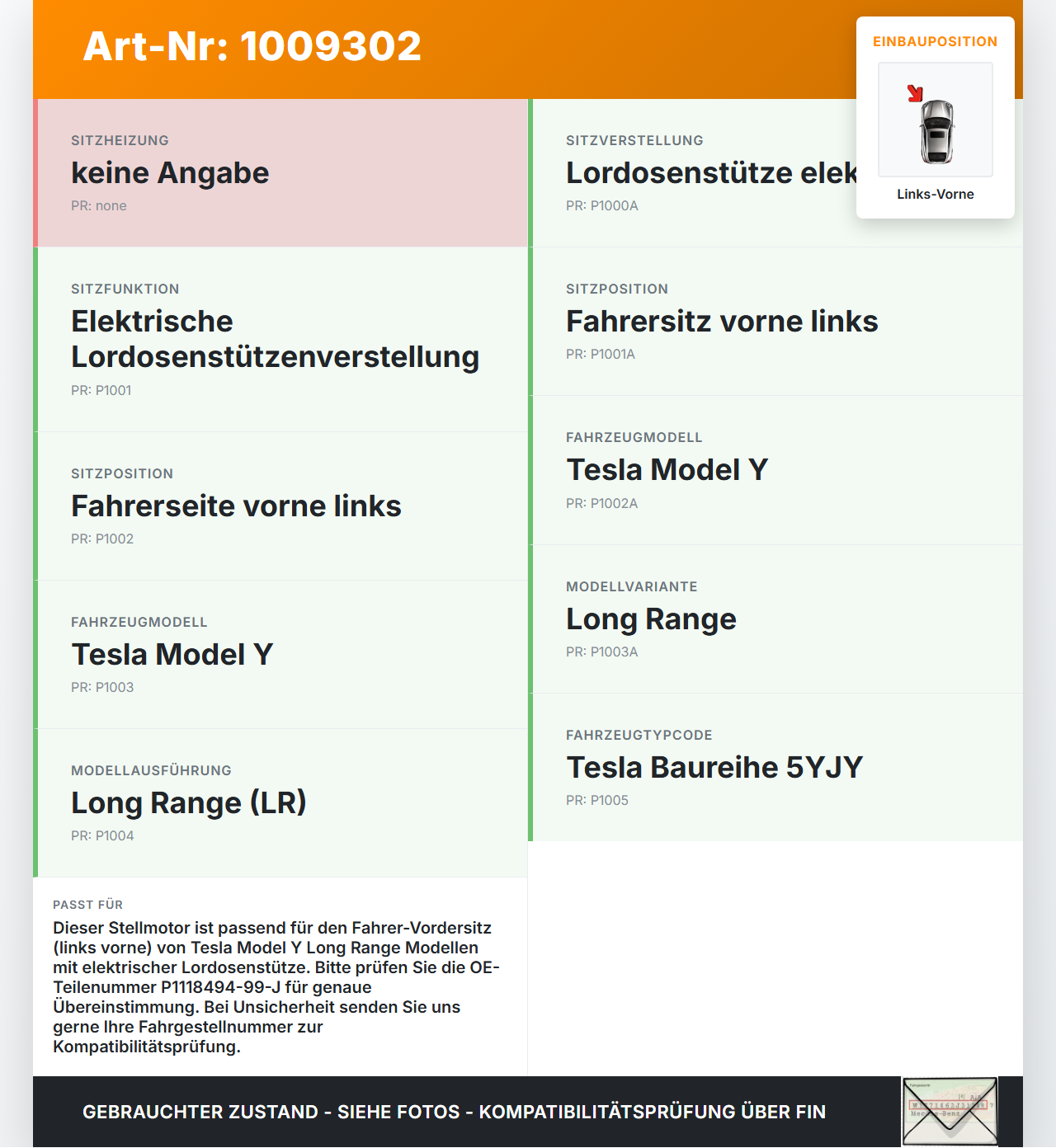 Tesla Model Y LR 20-25 5YJY Stellmotor Pumpe für Lordose Sitz Verstellung Fahrer Links Vorne Tesla Model Y LR 20-25... Vorschau 3