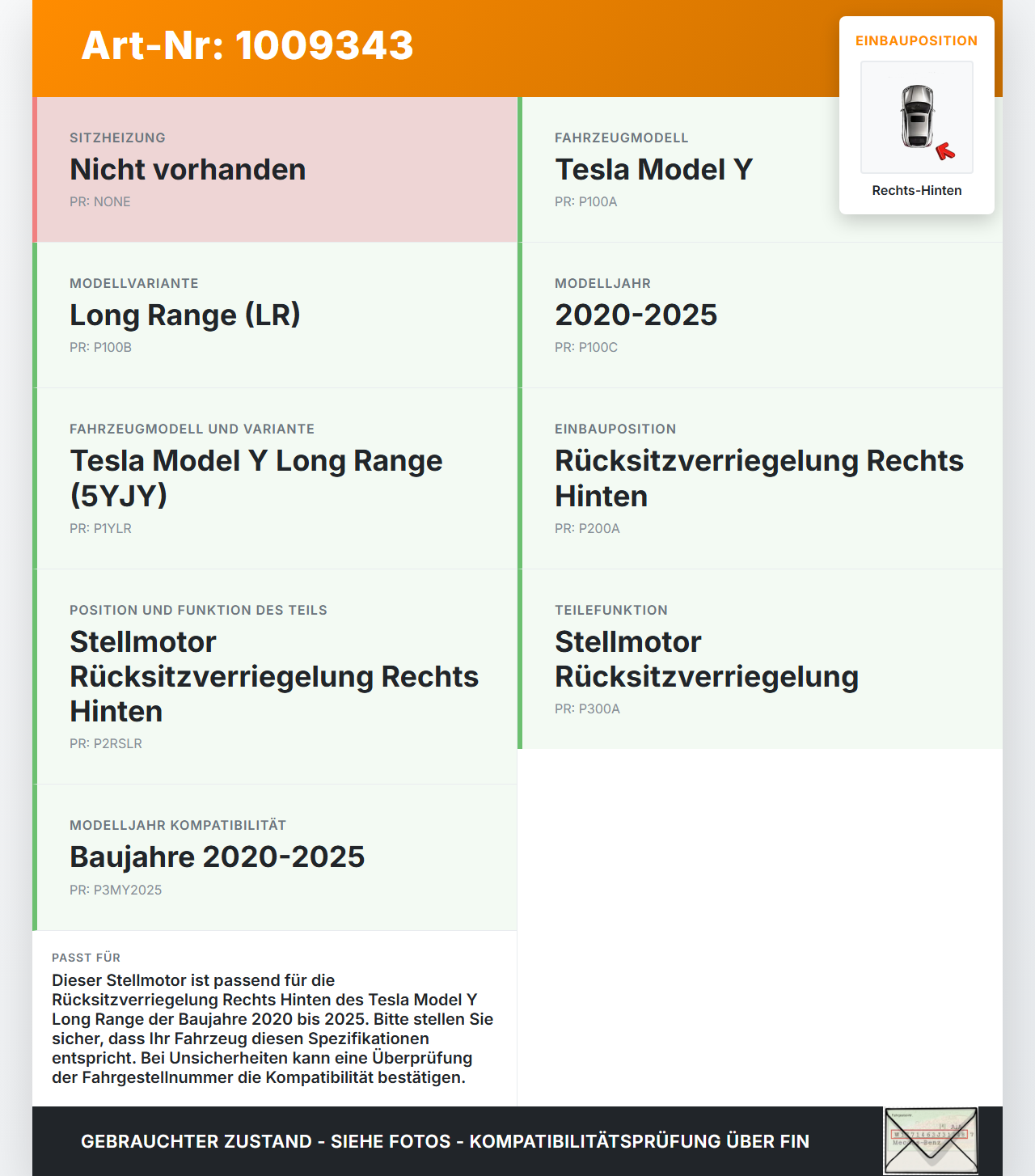 Tesla Model Y LR 20-25 5YJY Stellmotor für Rücksitzverriegelung Rechts Hinten Tesla Model Y LR 20-25 5YJY... Vorschau 3