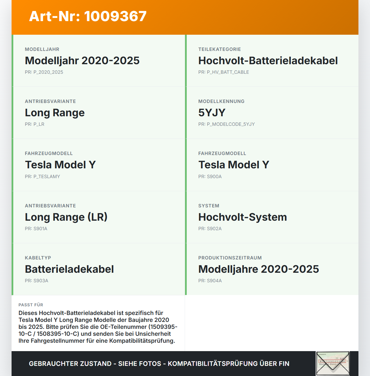 Tesla Model Y LR 20-25 5YJY Hochvolt Kabel HV Kabelbaum Leitung Batterieladekabel Tesla Model Y LR 20-25 5YJY... Vorschau 3