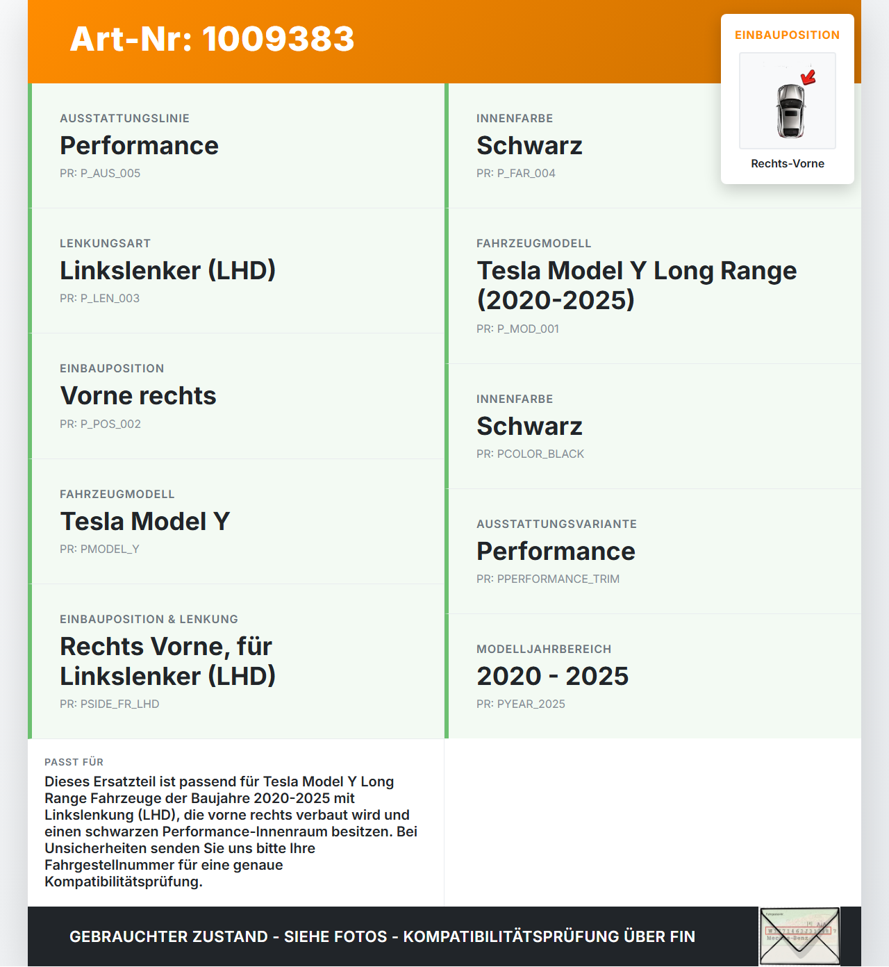 Tesla Model Y LR 20-25 5YJY Türverkleidung Türpappe Rechts Vorne Tesla Model Y LR 20-25 5YJY 01.06.2023 - gebraucht Vorschau 3