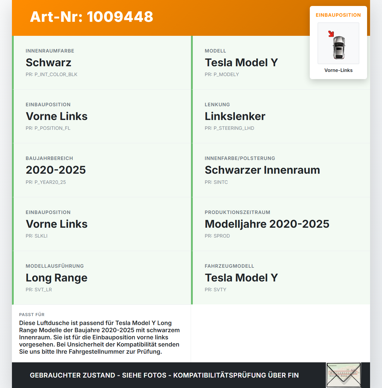 Tesla Model Y LR 20-25 5YJY Luftdusche Luftkanal Lüftung Vorne Links Tesla Model Y LR 20-25 5YJY 01.06.2023... Vorschau 3