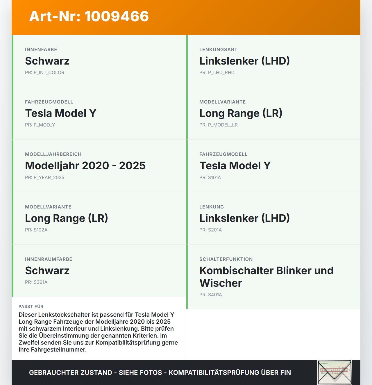 Tesla Model Y LR 20-25 5YJY Lenkstockschalter Blinker Wischer Kombischalter Tesla Model Y LR 20-25 5YJY 01.06.2023... Vorschau 3