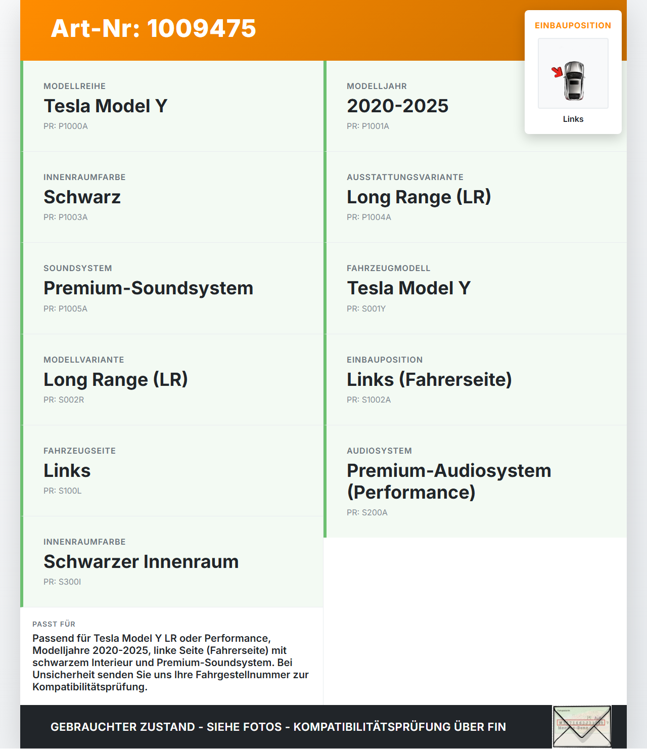 Tesla Model Y LR 20-25 5YJY Lautsprecher Hochtöner Links Tesla Model Y LR 20-25 5YJY 01.06.2023 1074147-00-A gebraucht Vorschau 3
