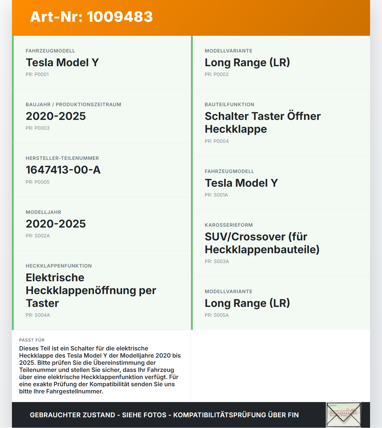 Tesla Model Y LR 20-25 5YJY Schalter Taster Öffner für Heckklappe Tesla Model Y LR 20-25 5YJY 01.06.2023... Vorschau 3