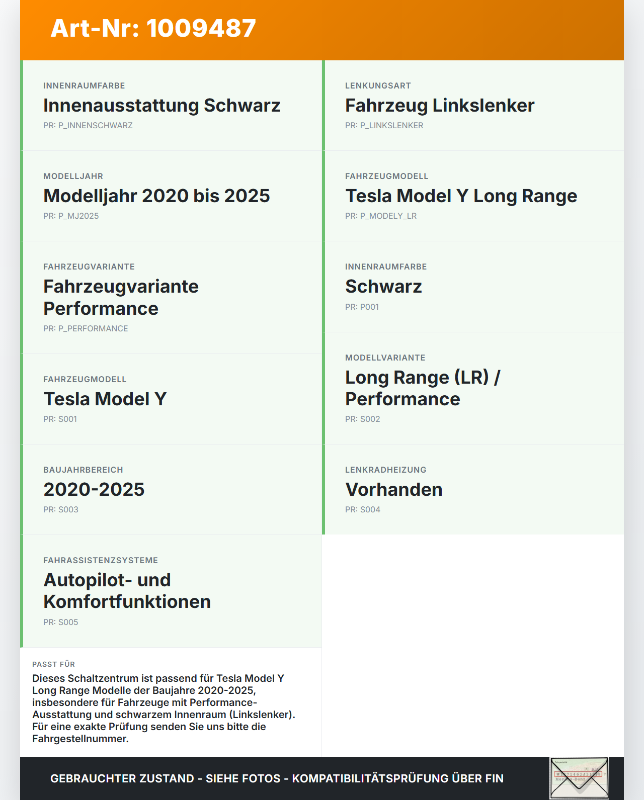 Tesla Model Y LR 20-25 5YJY Schaltzentrum für Lenkrad Tesla Model Y LR 20-25 5YJY 01.06.2023 1097662-00-O... Vorschau 3