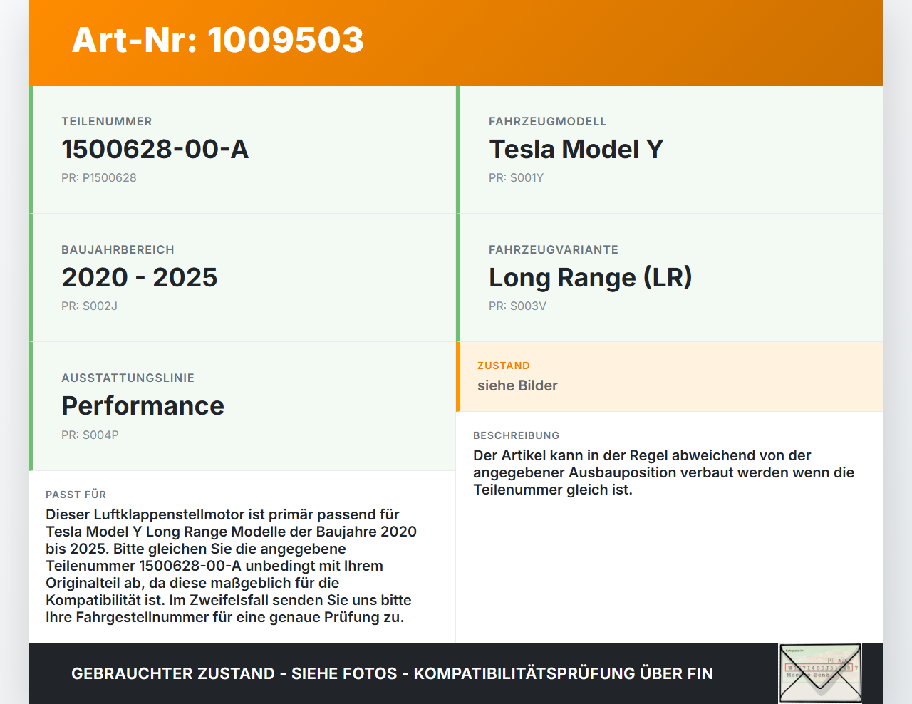 Tesla Model Y LR 20-25 5YJY Luftklappenstellmotor Stellmotor Pos.1 Tesla Model Y LR 20-25 5YJY 01.06.2023... Vorschau 3