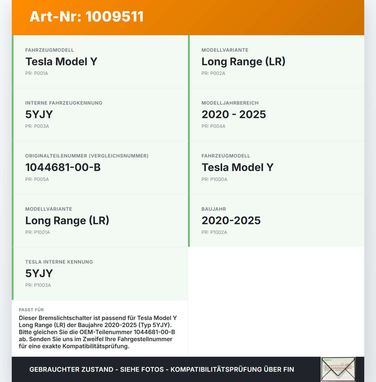 Tesla Model Y LR 20-25 5YJY Bremslichtschalter Bremsschalter Kontaktschalter Tesla Model Y LR 20-25 5YJY 01.06.2023... Vorschau 3