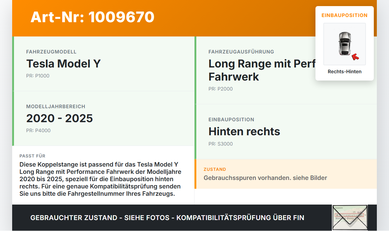 Tesla Model Y LR 20-25 5YJY Koppelstangen Pendelstützen Rechts Hinten Tesla Model Y LR 20-25 5YJY 01.06.2023... Vorschau 3