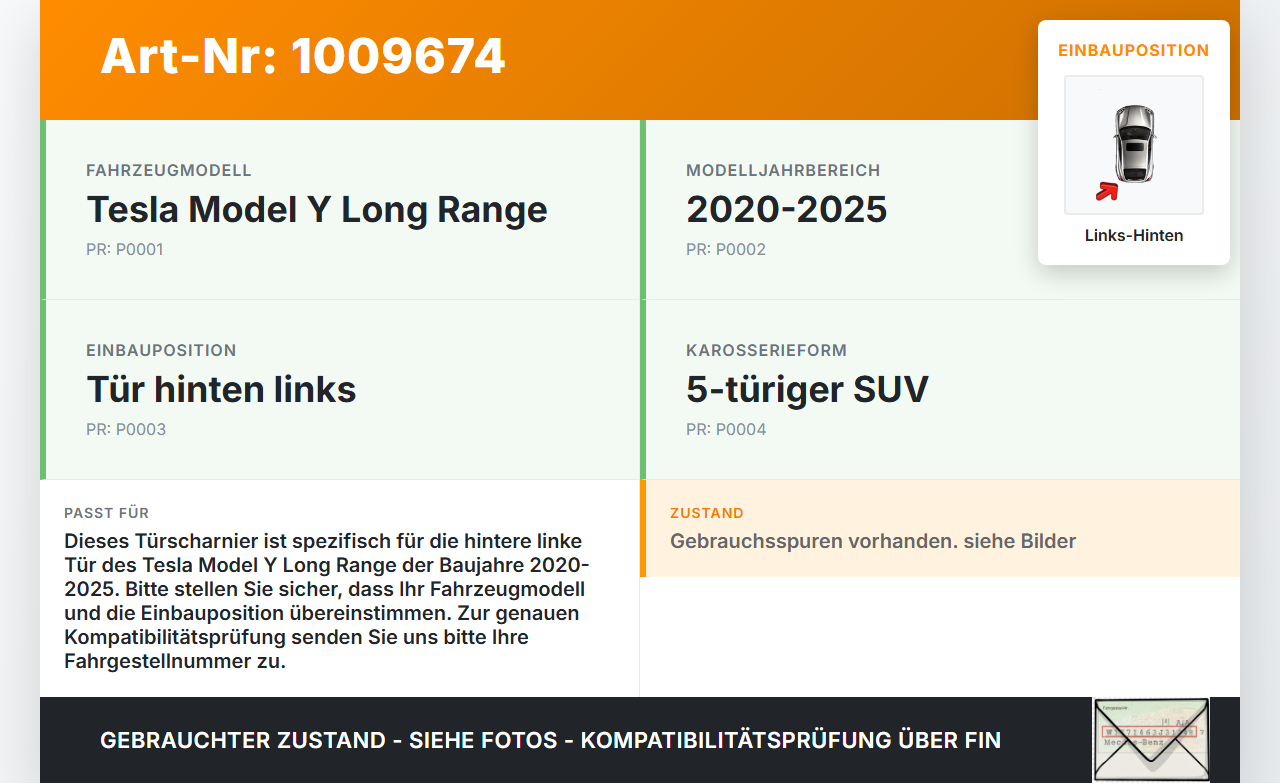 Tesla Model Y LR 20-25 5YJY Türscharnier Tür Scharnier Links Hinten Tesla Model Y LR 20-25 5YJY 01.06.2023 gebraucht Vorschau 3