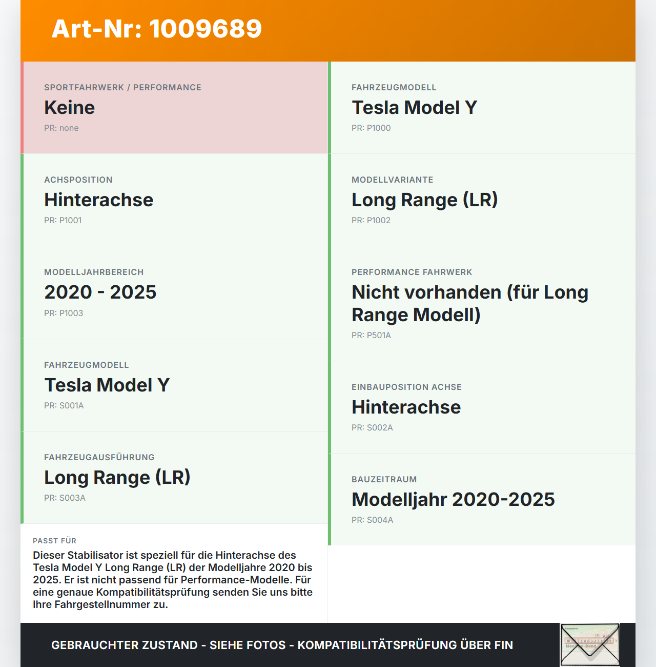 Tesla Model Y LR 20-25 5YJY Stabi Stabilisator für Hinterachse Tesla Model Y LR 20-25 5YJY 01.06.2023 1188485-00-A... Vorschau 3