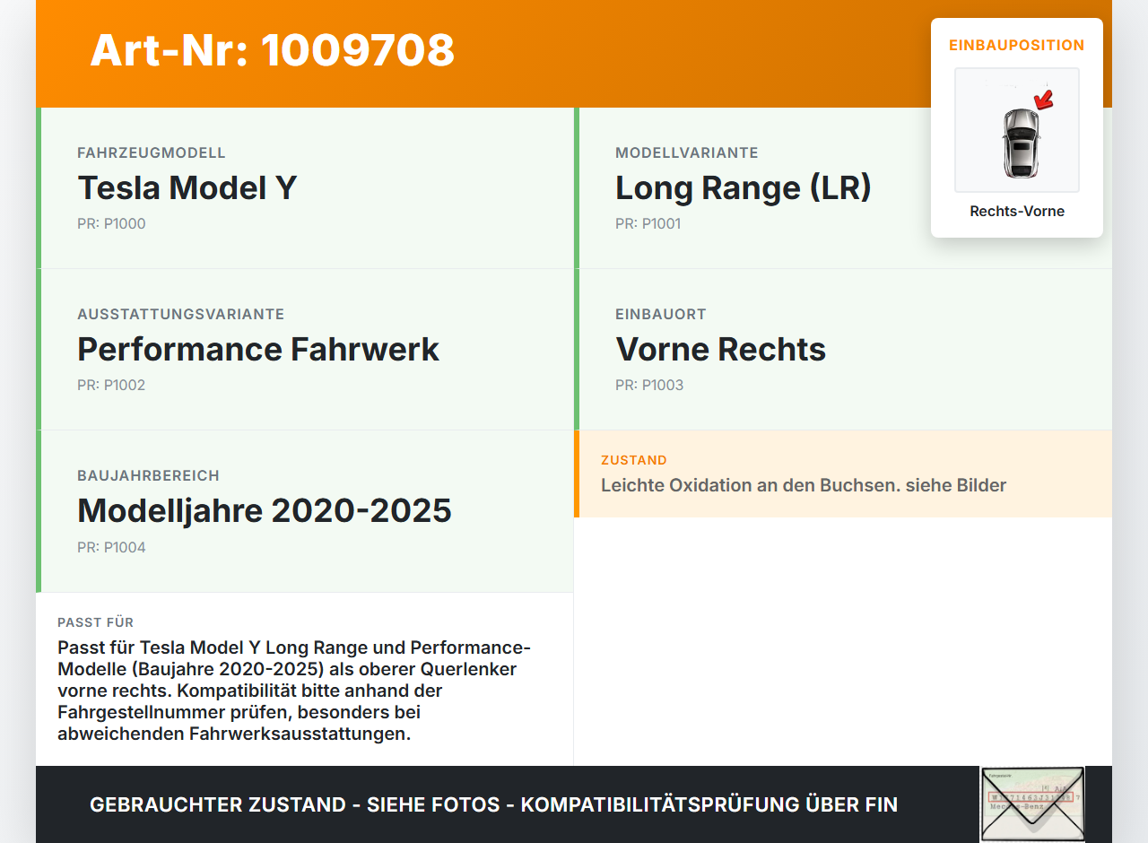 Tesla Model Y LR 20-25 5YJY  EV  378KW Domlager Federbeinlager Querlenker Rechts Vorne Tesla Model Y LR 20-25 5YJY... Vorschau 3