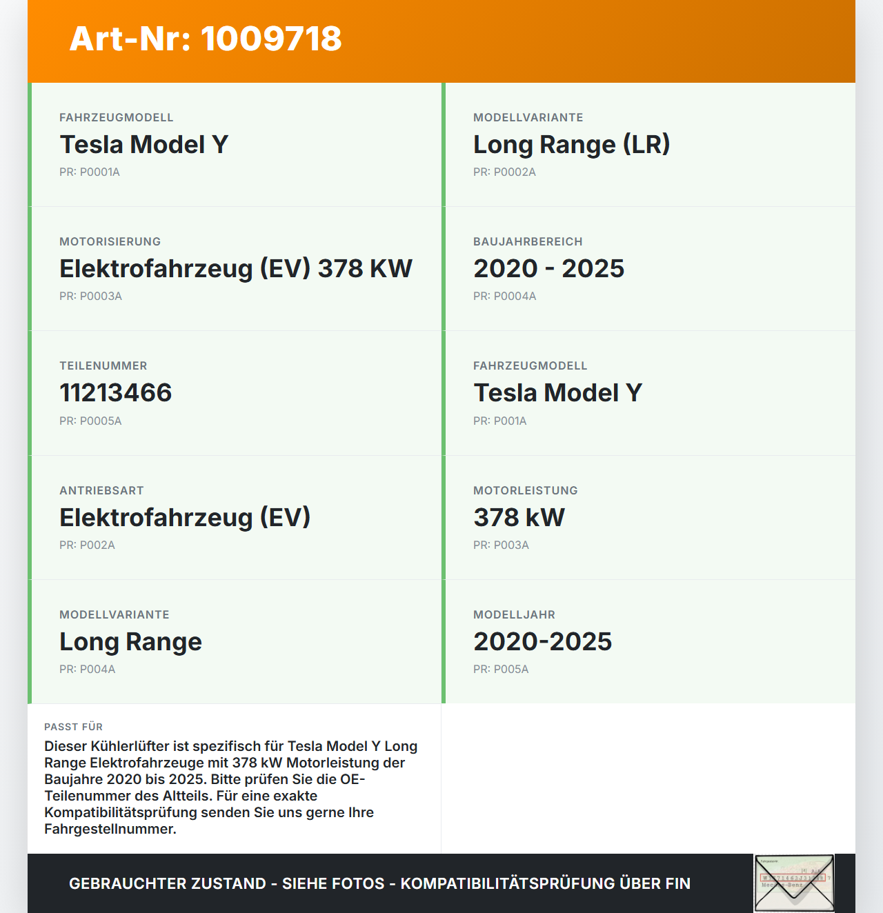 Tesla Model Y LR 20-25 5YJY  EV  378KW Lüfter Ventilator Kühler Elektrolüfter Tesla Model Y LR 20-25 5YJY... Vorschau 3