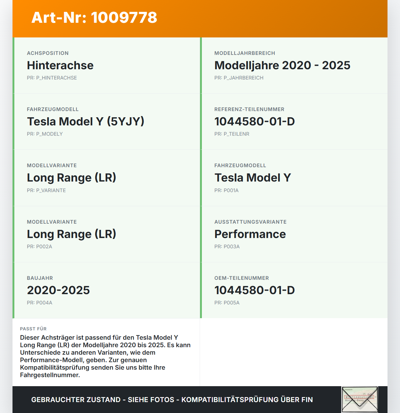 Tesla Model Y LR 20-25 5YJY Achsträger Hinterachse Achse Hilfsrahmen Tesla Model Y LR 20-25 5YJY 01.06.2023... Vorschau 3