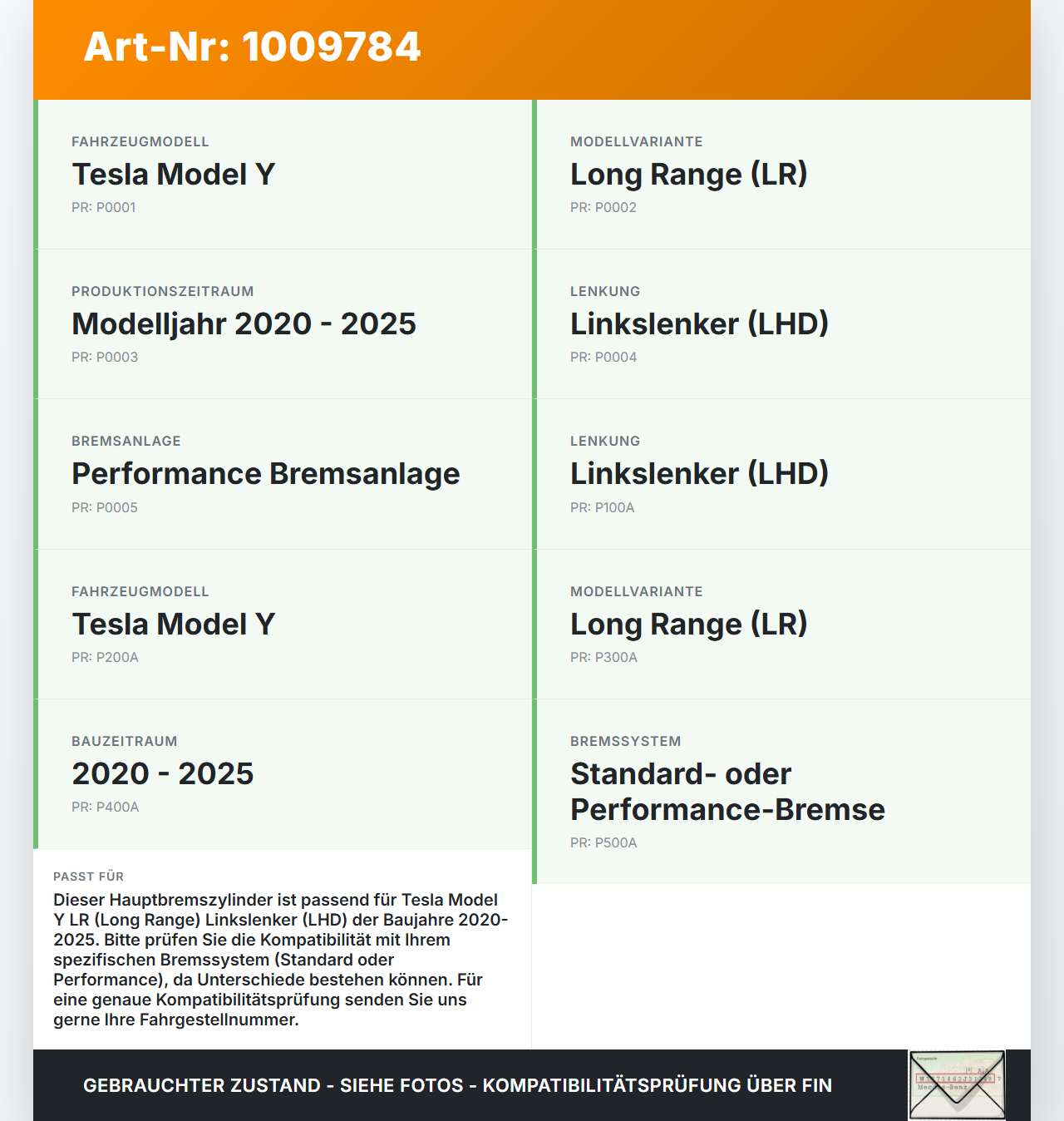 Tesla Model Y LR 20-25 5YJY Hauptbremszylinder Bremszylinder Tesla Model Y LR 20-25 5YJY 01.06.2023 gebraucht Vorschau 3