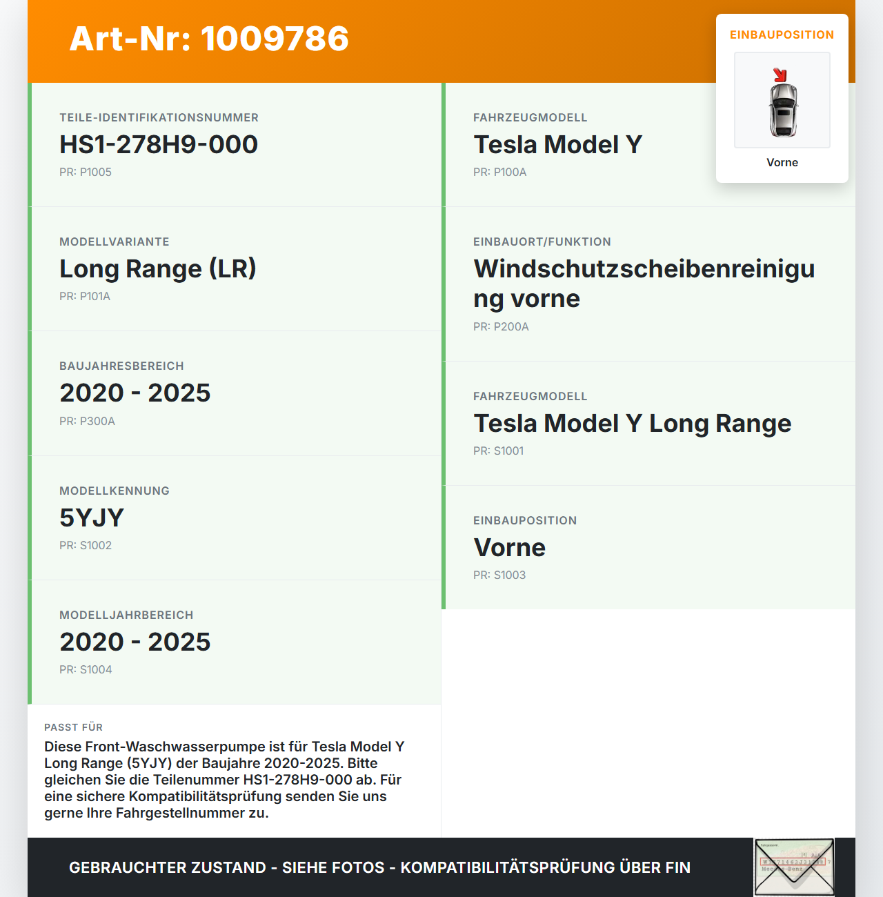 Tesla Model Y LR 20-25 5YJY Waschwasserpumpe Wischwasserpumpe Waschpumpe Vorne Tesla Model Y LR 20-25 5YJY... Vorschau 3