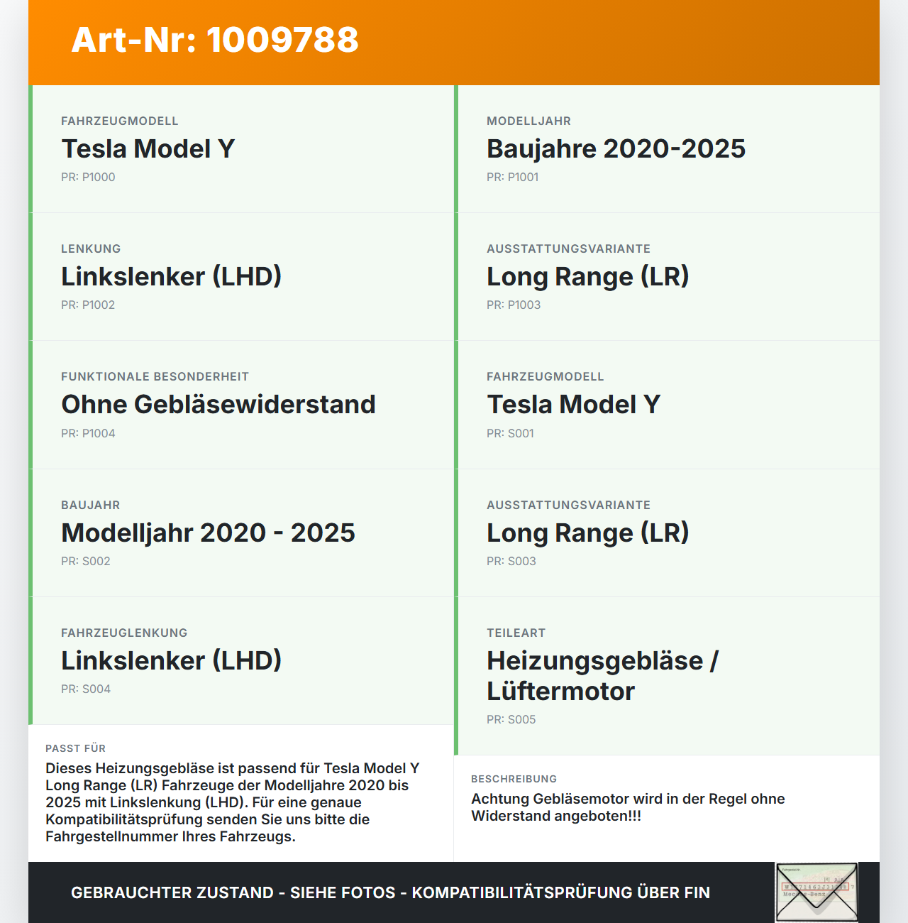 Tesla Model Y LR 20-25 5YJY Gebläsemotor Lüftermotor Heizungsgebläse Tesla Model Y LR 20-25 5YJY 01.06.2023... Vorschau 3