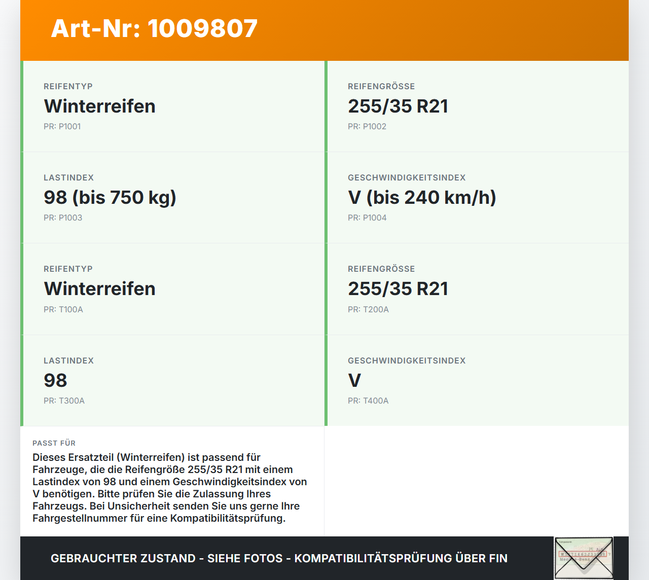 Tesla Model Y LR 20-25 5YJY  EV  378KW 2x Reifen Winterreifen Pirelli 255/35R21 98V 6.93-7.07mm Tesla Model Y LR... Vorschau 3