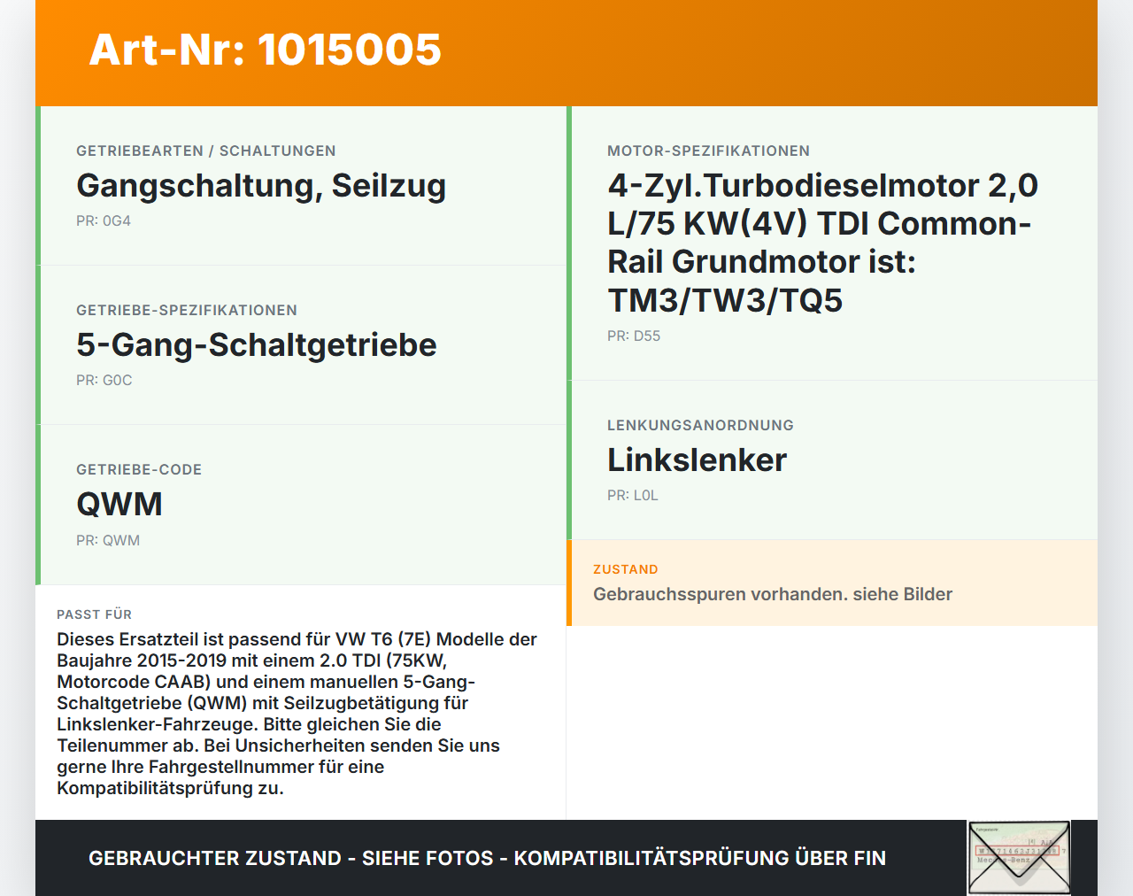 VW T6 7E 15-19 TDI 2,0 75KW Schaltkulisse Schalthebel VW T6 7E 15-19 30.08.2016 7E0711025B gebraucht Vorschau 3