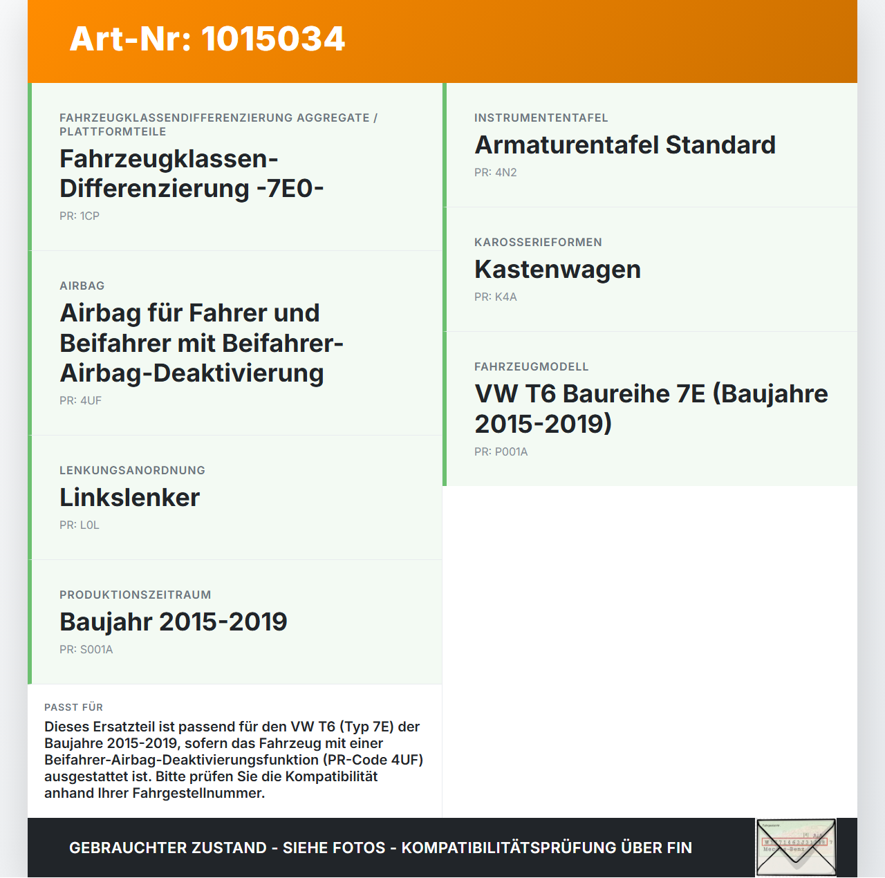 VW T6 7E 15-19 Schalter Beifahrerairbag Abschaltung VW T6 7E 15-19 30.08.2016 5C5919237 gebraucht Vorschau 3