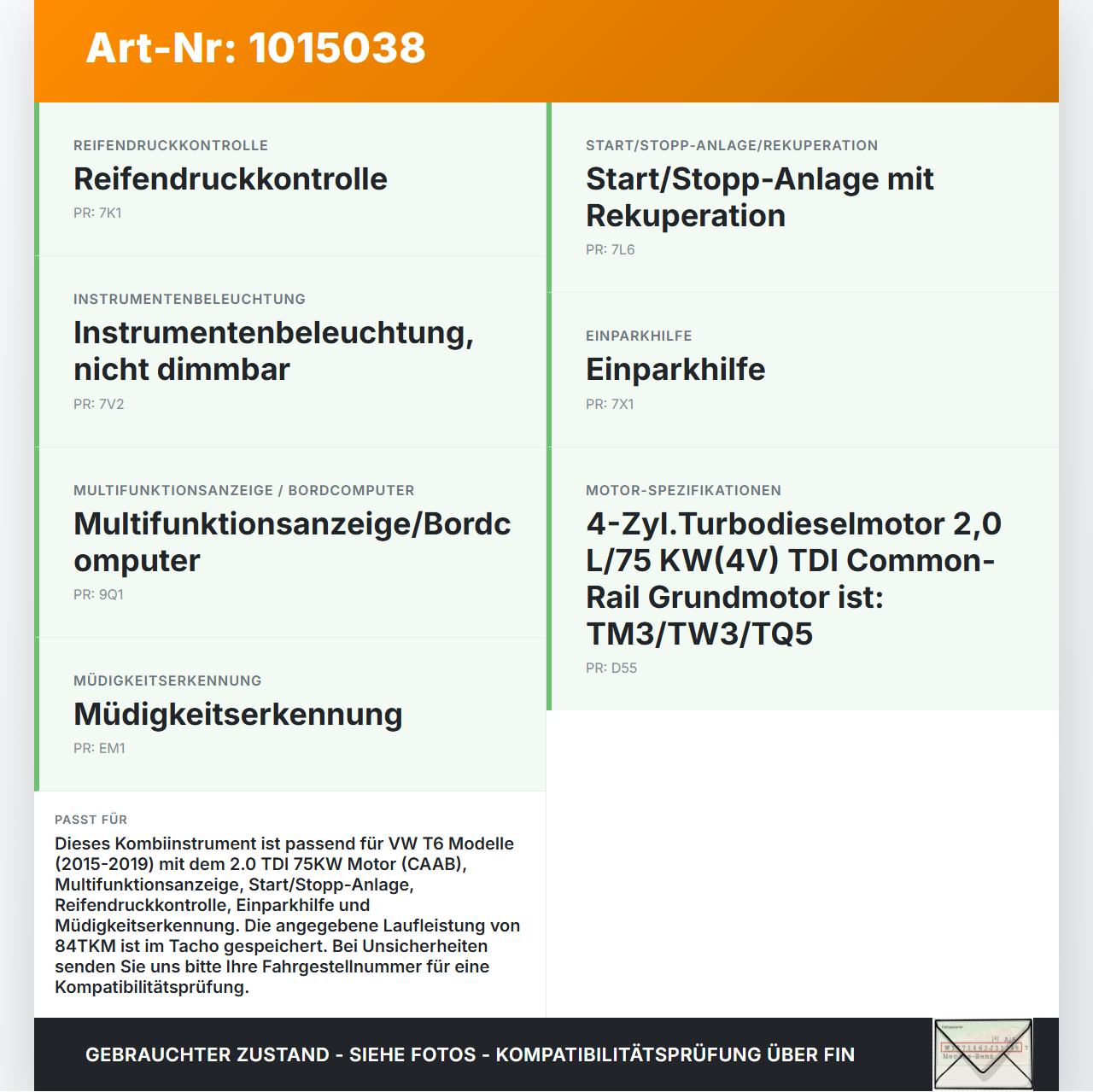 VW T6 7E 15-19 TDI 2,0 75KW Kombiinstrument Tacho VW T6 7E 15-19 30.08.2016 f7E0920860L A2C93915300 gebraucht Vorschau 3