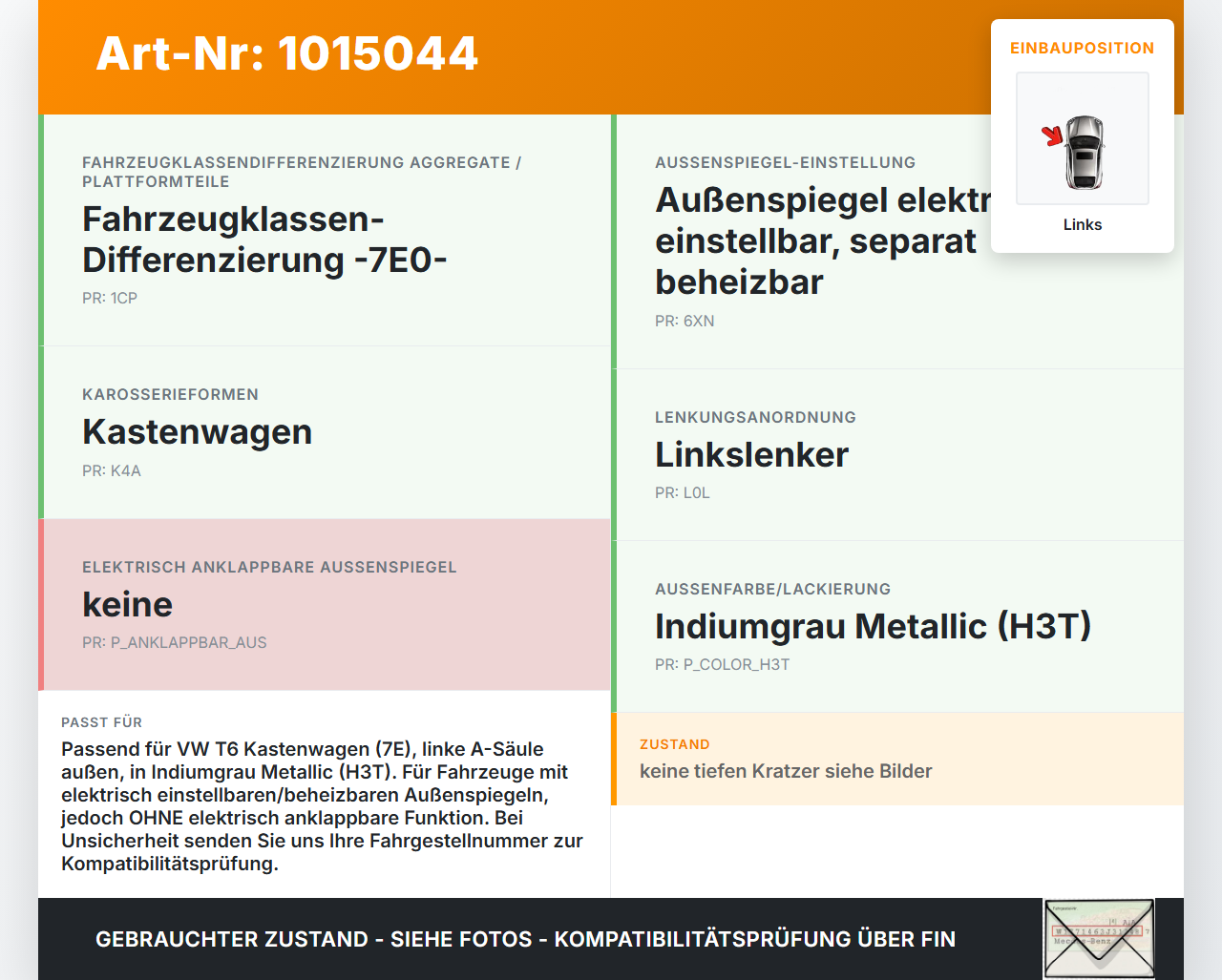 VW T6 7E 15-19 Kasten Verkleidung für A-Säule Links aussen Dreieck LH3T VW T6 7E 15-19 30.08.2016 7E0857537A gebraucht Vorschau 3