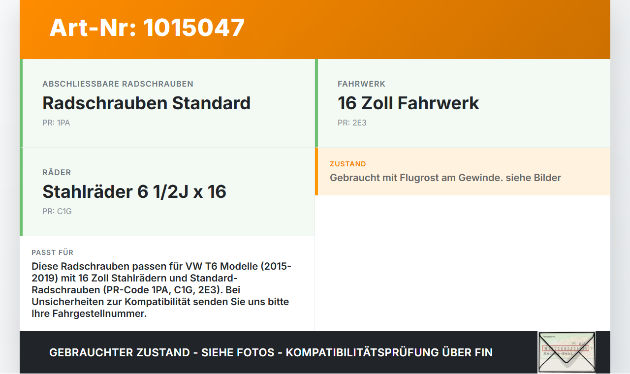 VW T6 7E 15-19 Satz Radschrauben Schraube Radbolzen VW T6 7E 15-19 30.08.2016 WHT001964A gebraucht Vorschau 3