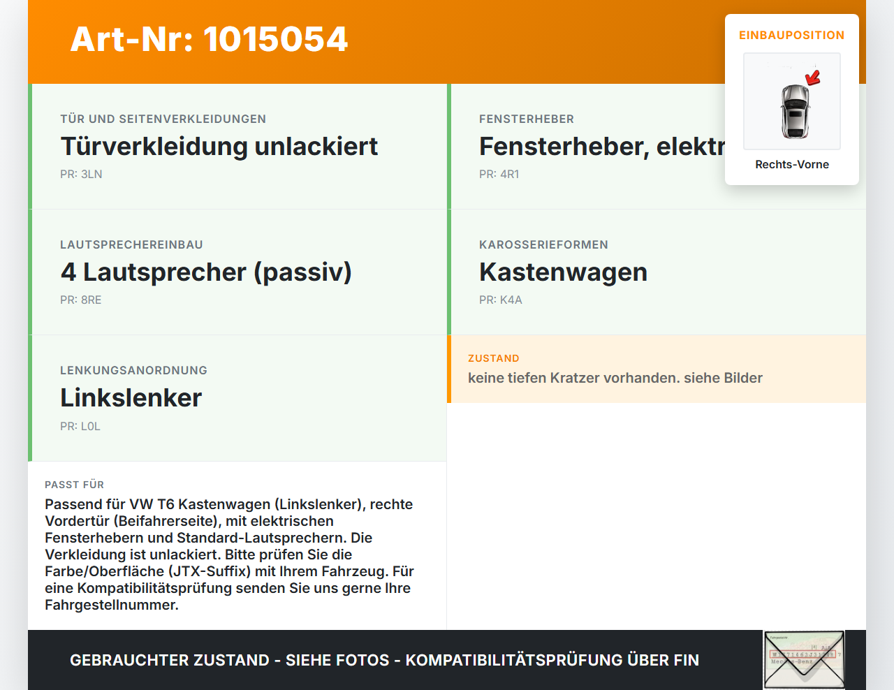 VW T6 7E 15-19 Kasten Türverkleidung Türpappe Rechts Vorne VW T6 7E 15-19 30.08.2016 7E0867024A 7E0867022L... Vorschau 3
