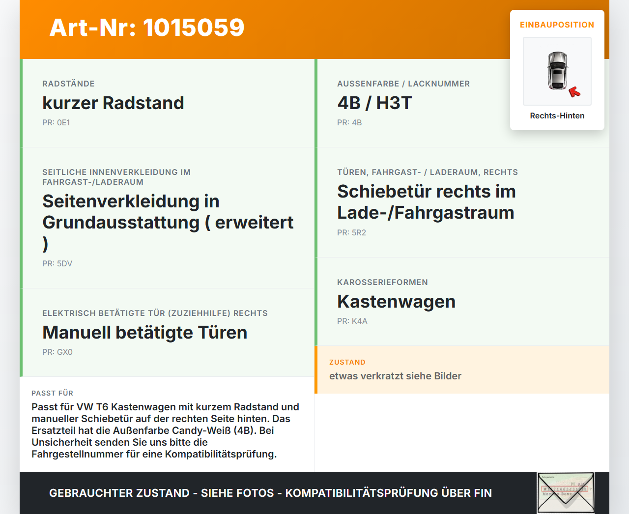 VW T6 7E 15-19 Kasten Einstiegsleiste Rechts Hinten für Schiebetür VW T6 7E 15-19 30.08.2016 7H0853405 gebraucht Vorschau 3