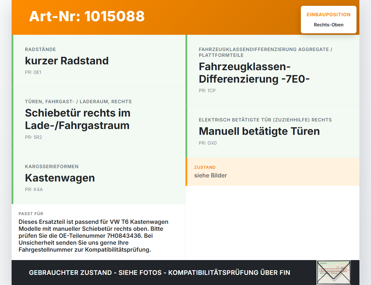 VW T6 7E 15-19 Kasten Führungsrolle f. Schiebetür Rechts Oben VW T6 7E 15-19 30.08.2016 7E0843436B 7H0843436 gebraucht Vorschau 3