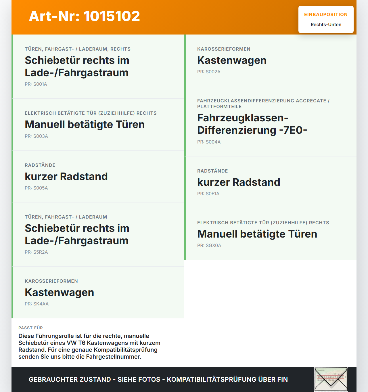 VW T6 7E 15-19 Kasten Führungsrolle f. Schiebetür Rechts Mitte Unten VW T6 7E 15-19 30.08.2016 7E0843398G 7E0843398... Vorschau 3