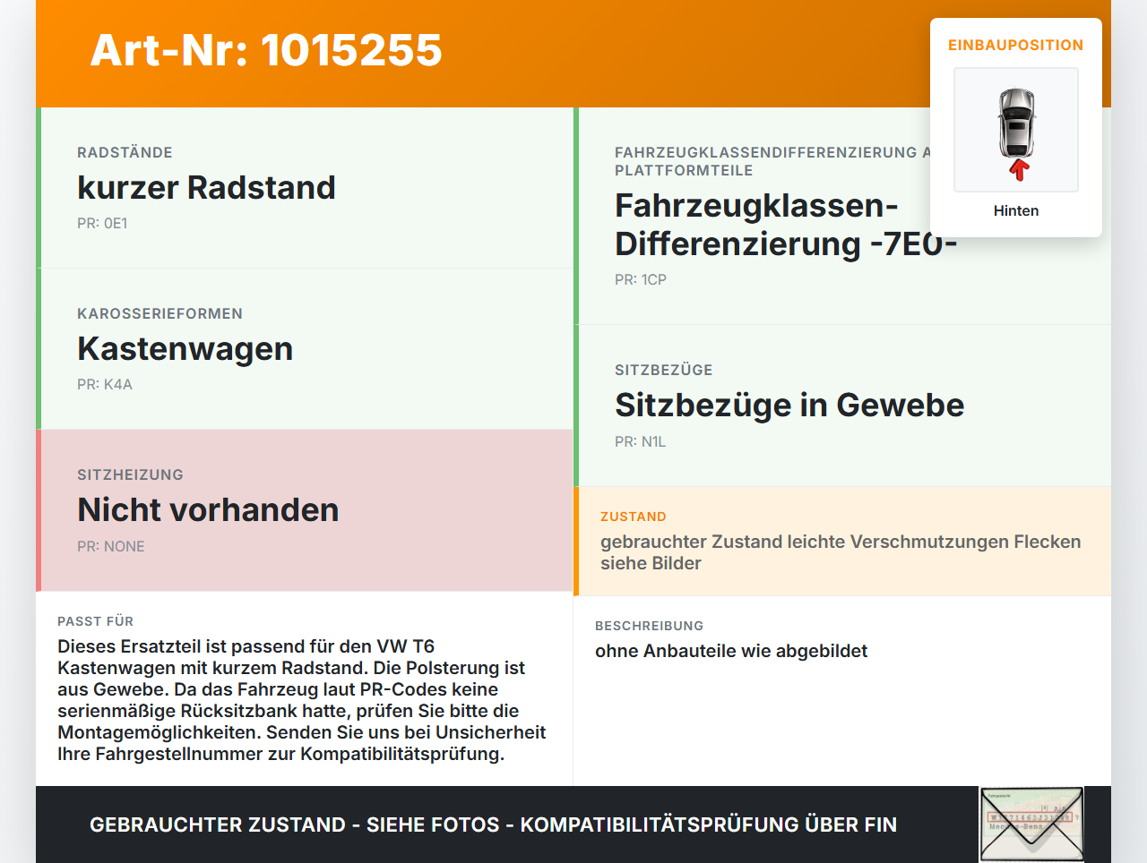 VW T6 7E 15-19 Kasten Sitz Rücksitzbank Hinten mit Sitzkonsole VW T6 7E 15-19 30.08.2016 7E0881405DF 7E0881405DFHRB... Vorschau 3