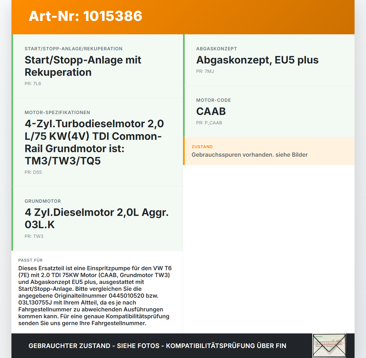 VW T6 7E 15-19 TDI 2,0 75KW Einspritzpumpe Hochdruckpumpe VW T6 7E 15-19 30.08.2016 03L130755R 0445010520... Vorschau 3