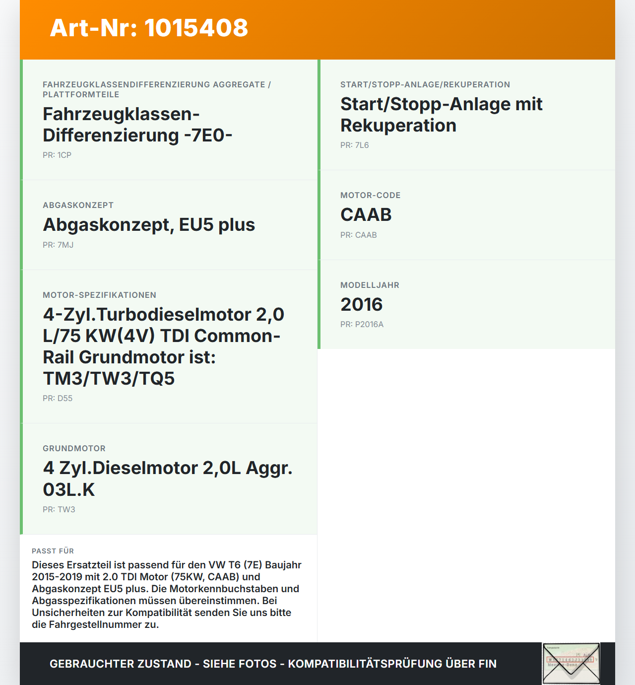 VW T6 7E 15-19 TDI 2,0 75KW Luftdruck MAP Sensor VW T6 7E 15-19 30.08.2016 03G906051M 0281002977 03G906051E gebraucht Vorschau 3
