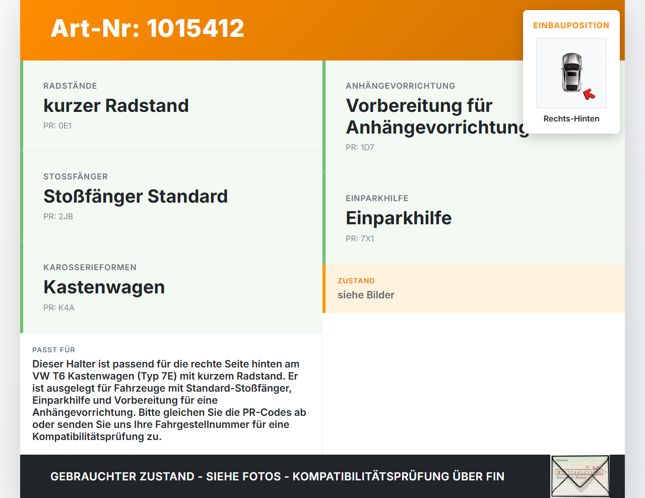 VW T6 7E 15-19 Kasten Halter Träger Aufnahme Führung Stoßstange Rechts Hinten VW T6 7E 15-19 30.08.2016 7E0807394B... Vorschau 3