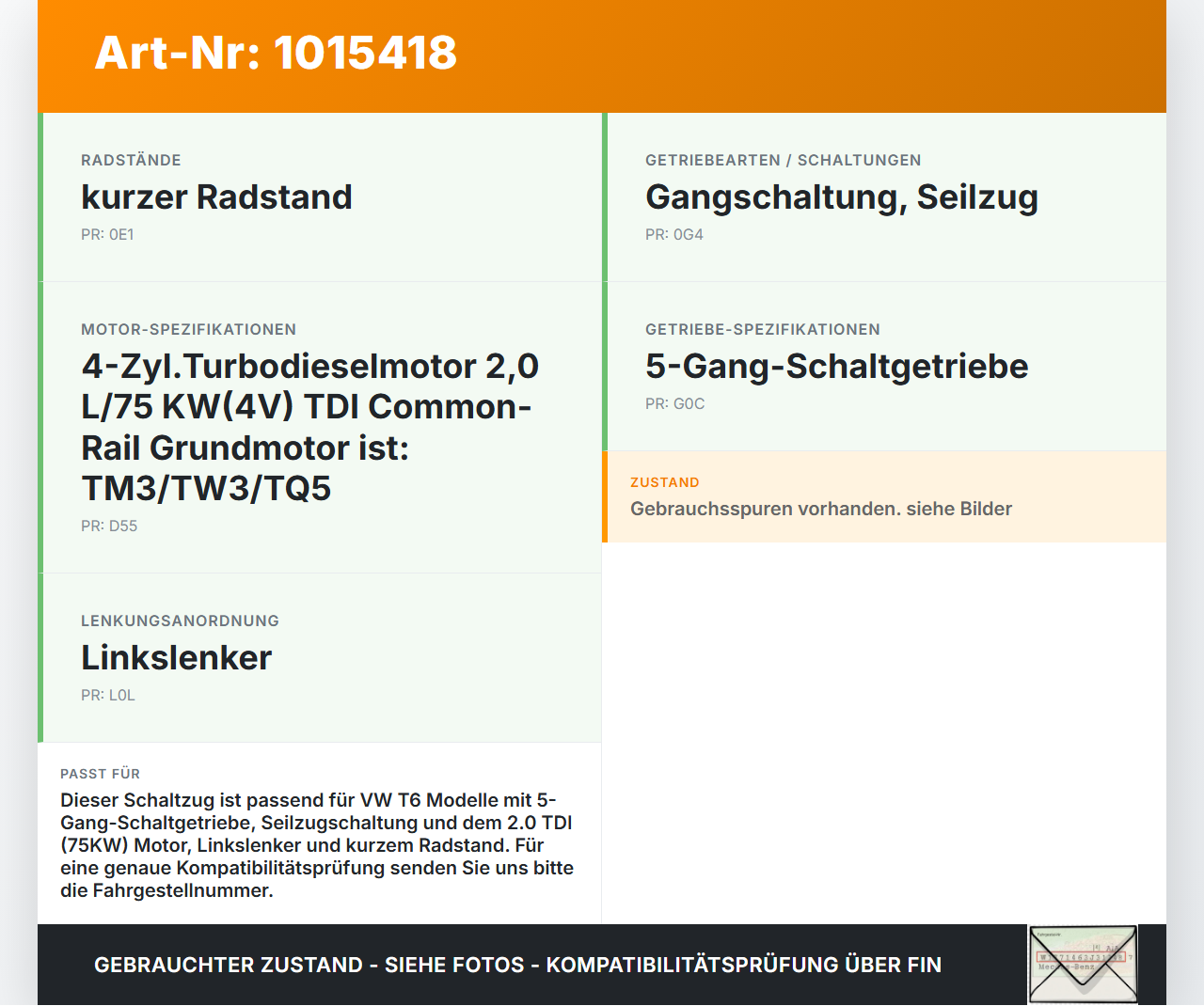 VW T6 7E 15-19 TDI 2,0 75KW Schaltzug Schaltseilzug Schaltseil VW T6 7E 15-19 30.08.2016 7E1711877C gebraucht Vorschau 3