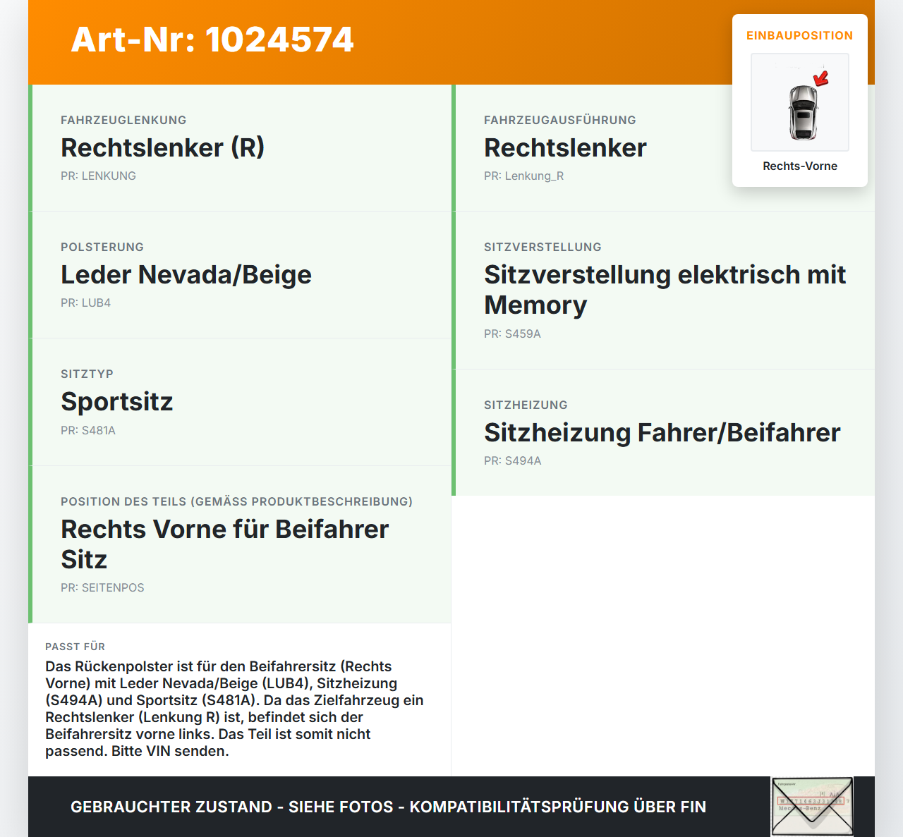 BMW X5 E70 07-10 Rückenpolster Rechts Vorne für Beifahrer Sitz Nevada Beige Leder beheizt BMW X5 E70 07-10... Vorschau 3