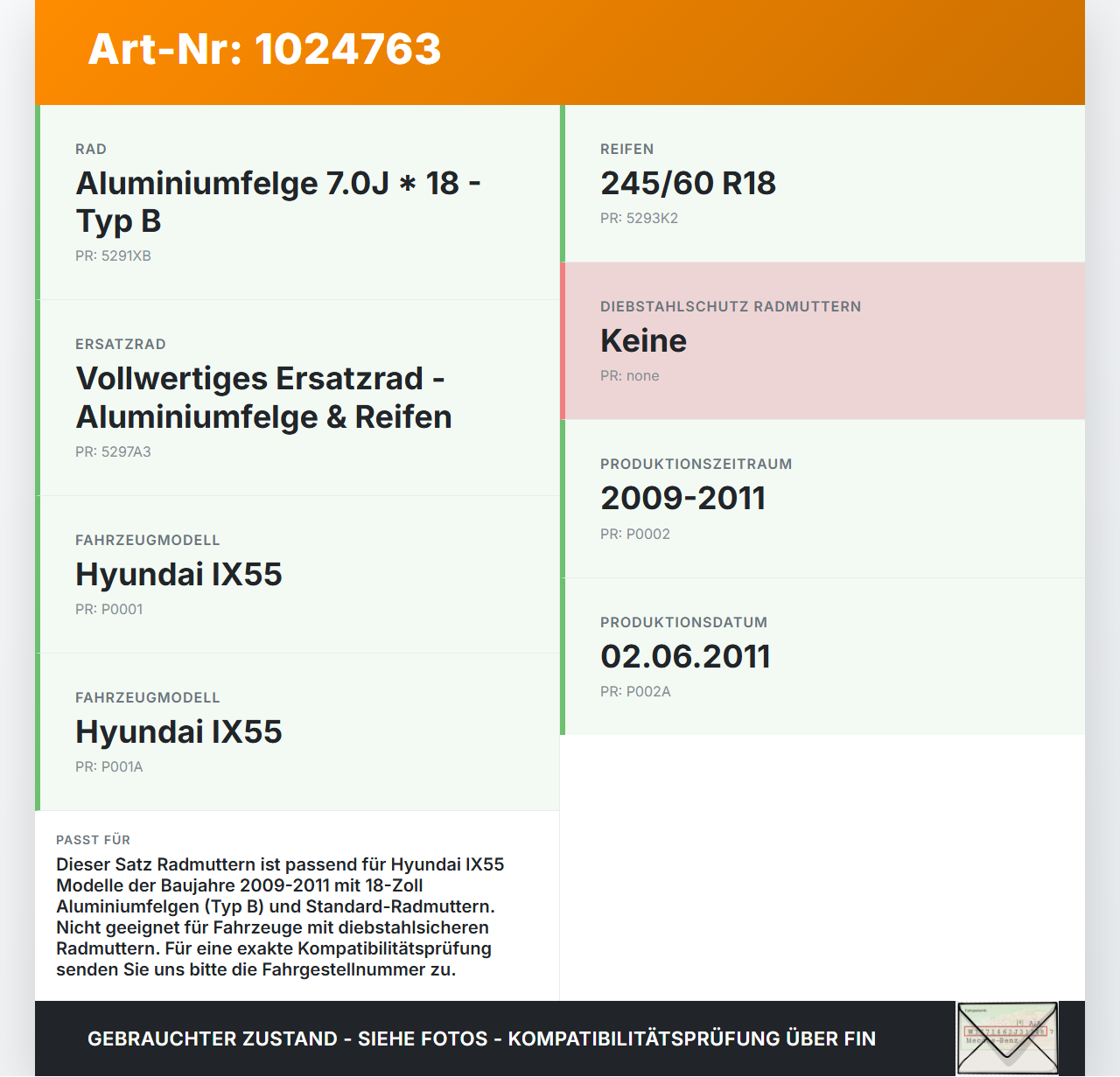 Hyundai IX55 09-11 Satz Radmuttern Muttern Radbolzen Hyundai IX55 09-11 09.02.2012 gebraucht Vorschau 3