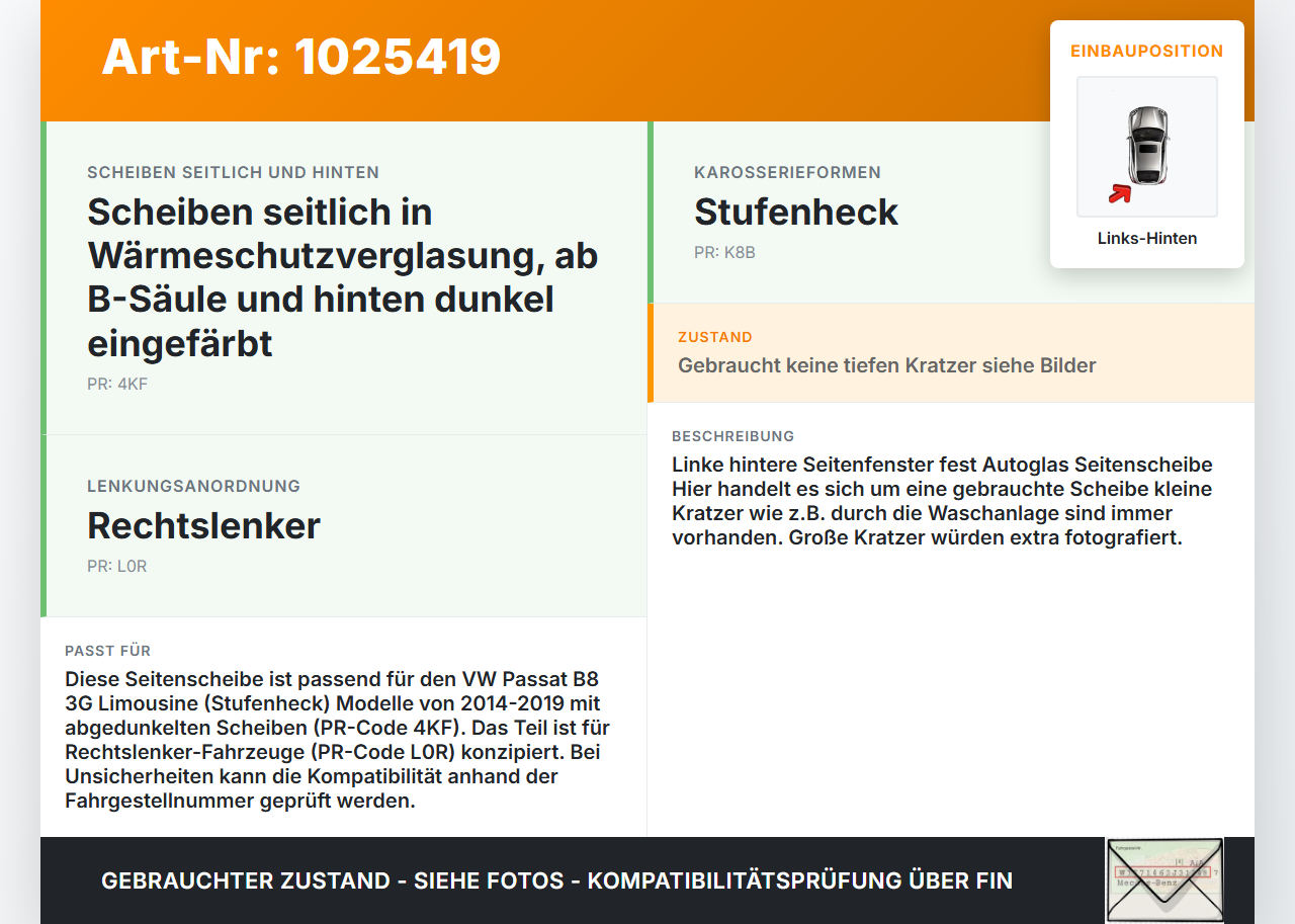 VW Passat B8 3G 14-19 Lim Seitenscheibe Feste Scheibe Links Hinten Orig. getönt VW Passat B8 3G 14-19 20.07.2015... Vorschau 3
