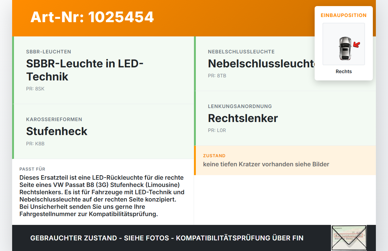 VW Passat B8 3G 14-19 Lim LED Rückleuchte Rücklicht Heckleuchte Rechts orig VW Passat B8 3G 14-19 20.07.2015... Vorschau 3