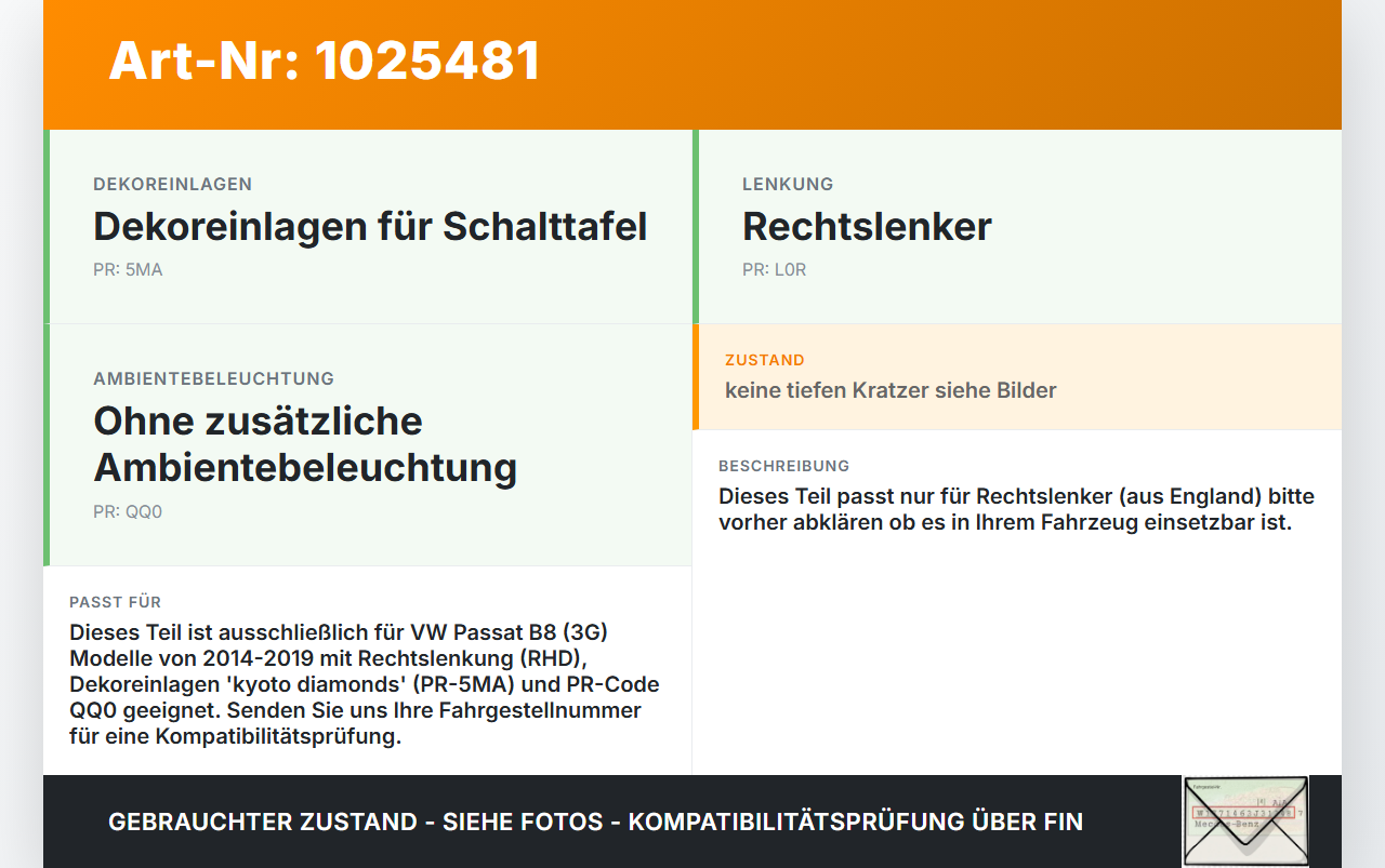 VW Passat B8 3G 14-19 RHD Blende für Armaturenbrett Abdeckung VW Passat B8 3G 14-19 20.07.2015 3G2853262ML9... Vorschau 3