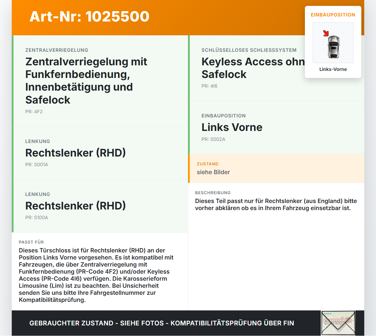 VW Passat B8 3G 14-19 Lim RHD Türschloss m. ZV Stellmotor Links Vorne VW Passat B8 3G 14-19 20.07.2015 5E2837015... Vorschau 3