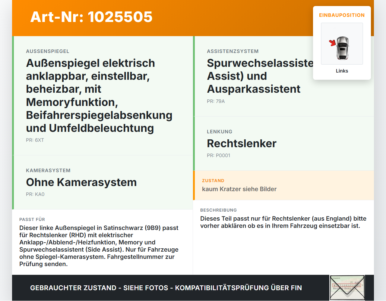 VW Passat B8 3G 14-19 RHD Spiegel Aussenspiegel Links Elektr. VW Passat B8 3G 14-19 20.07.2015 3G2857507EM... Vorschau 3