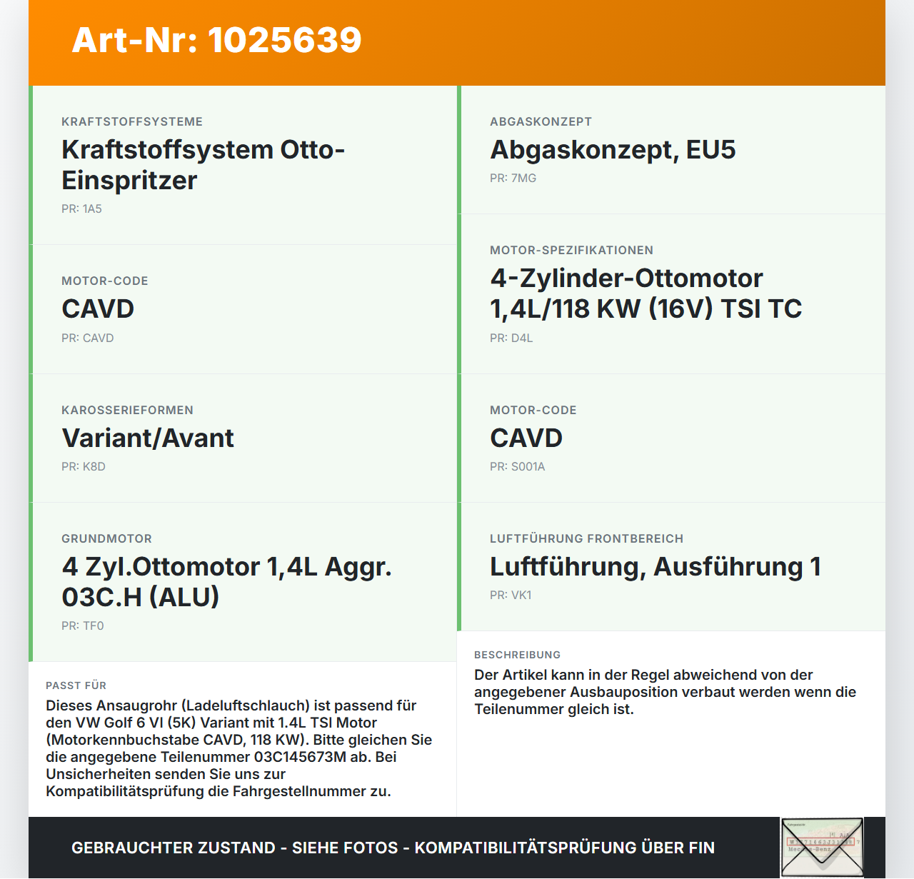 VW Golf 6 VI 5K 08-12 TSI 1,4 77KW Ansaugrohr Ladeluftschlauch Luftschlauch Pos.1 VW Golf 6 VI 5K 08-12 14.07.2011... Vorschau 3