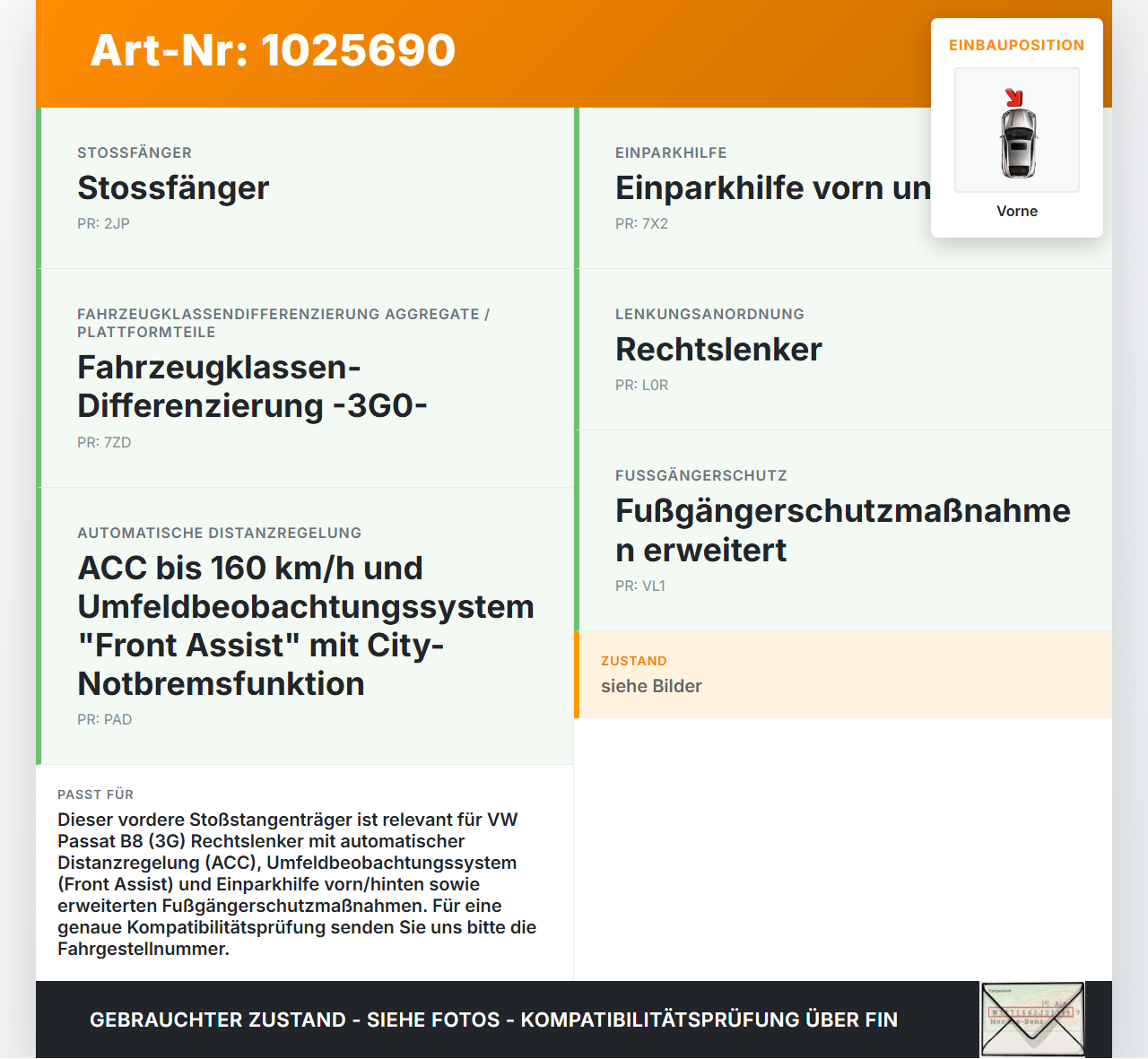 VW Passat B8 3G 14-19 Stoßstangenträger Stoßfängerträger Querträger Vorne VW Passat B8 3G 14-19 20.07.2015... Vorschau 3